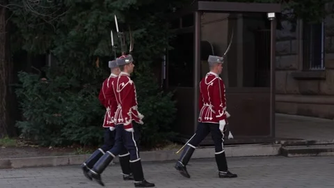 National Guards Unit of Bulgaria performing parade Stock Footage 253377866