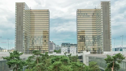 National Library of France timelapse, whose four buildings in the form of open Stock Footage 142274968