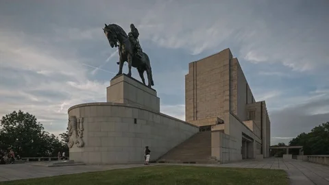 The National Monument at Vítkov in the light of the setting sun Stock Footage 79204145