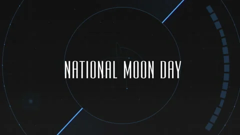 National Moon Day on computer screen with HUD and geometric elements Stock Footage 240085639