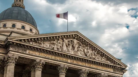 National pantheon building timelapse, front view with street and people. Paris Stock Footage 236996003