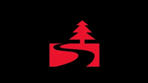 National park with tree shape icon red color animation on black background Stock Footage 279011650