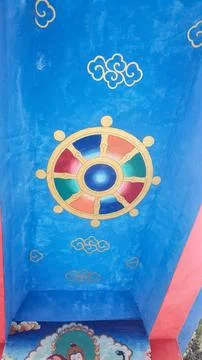 National patterns on the blue ceiling. Stock Photos