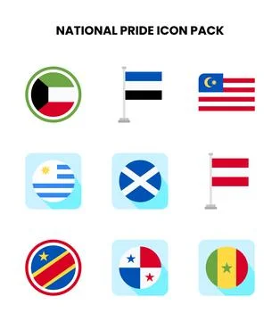 National Pride Flat Icons Pack Stock Illustration