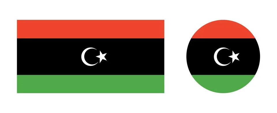National round, rectangular flag of Libya set. Rectangle, circle flag Libya Illustrazione stock