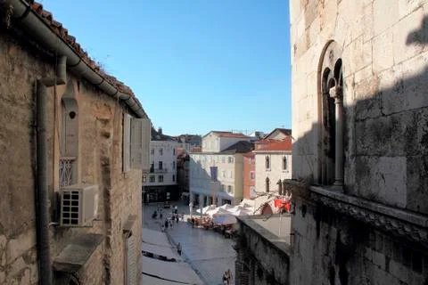 National square, from iron gate, split, croatia Stock Photos