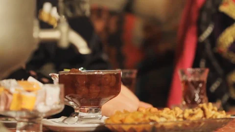 National tea from samovar with jam Video stock 104084119