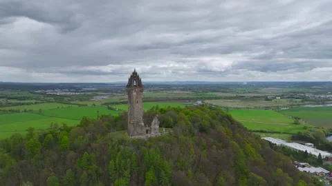 The National Wallace Monument or William Wallance Monument from a drone Stock Footage 308417627