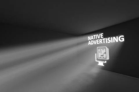 NATIVE ADVERTISING rays volume light concept 3d illustration Stock Illustration