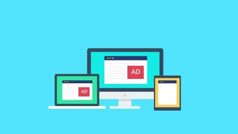 Native advertising re-targeting responsive ads on digital screen animation. Stock Footage 243627207