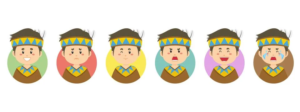 Native America Avatar with Various Expression Stock Illustration