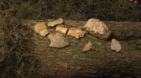 Native American, Ancient Stone weapons &amp; tools, Native American, crane shot Stock Footage 37085981