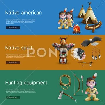 Native American Banners With National Attributes Stock Illustration