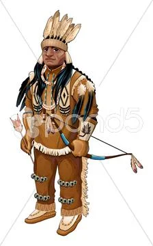 Native American with bow and arrow Stock Illustration