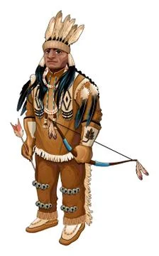 Native American with bow and arrow Stock Illustration