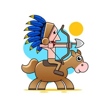 Native American with bow and arrow. Vector isolated Stock Illustration
