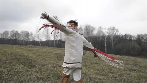 Native American dances in the field in the fall Stock Footage 124210046