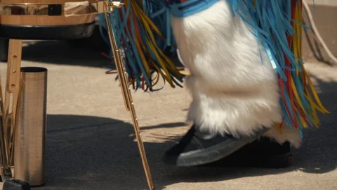 Native American dancing. National clothes. Tradition, fun, celebration. Stockbeeldmateriaal 107855003