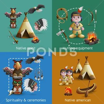 Native American Design Icons Set Stock Illustration