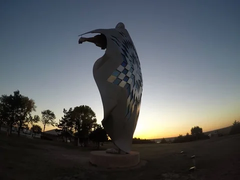 Native American Dignity Statue, South Dakota - rotation at dusk Stock Footage 81002310