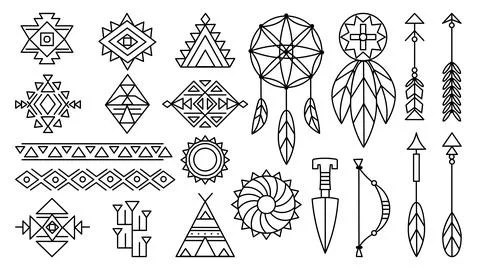 Native american elements, navajo indian graphic tribal symbols. Dreamcatcher Illustrazione stock