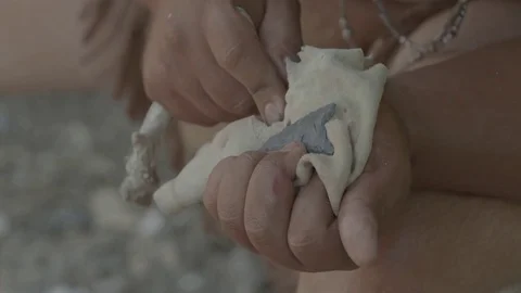 Native American Flint Arrow, sharpening arrow - knapping. Stock Footage 81239267