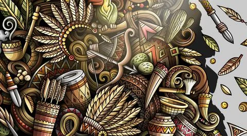 Native American hand drawn doodle banner. Cartoon vector detailed flyer. Stock-Illustration