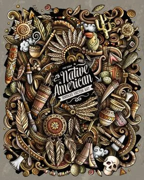 Native American hand drawn vector doodles illustration. Stock Illustration