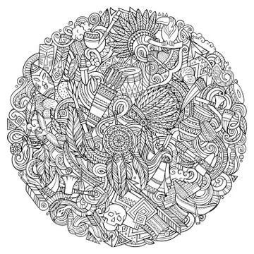 Native American hand drawn vector doodles illustration. Illustrazione stock