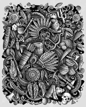 Native American hand drawn vector doodles illustration. Illustrazione stock