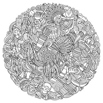 Native American hand drawn vector doodles illustration. Illustrazione stock