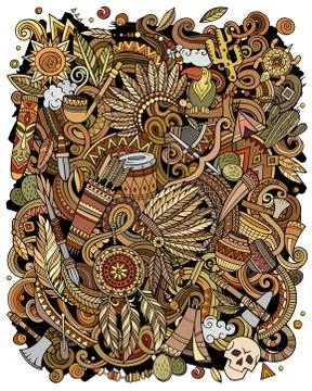 Native American hand drawn vector doodles illustration. Illustrazione stock