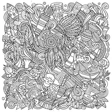 Native American hand drawn vector doodles illustration. 스톡 일러스트