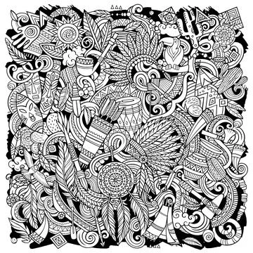Native American hand drawn vector doodles illustration. Stock Illustration