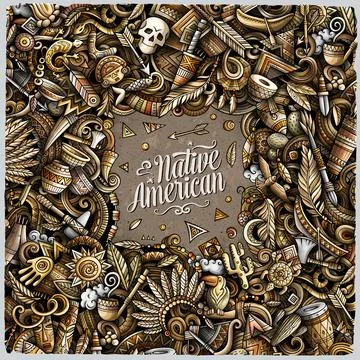 Native American hand drawn vector doodles frame Illustrazione stock