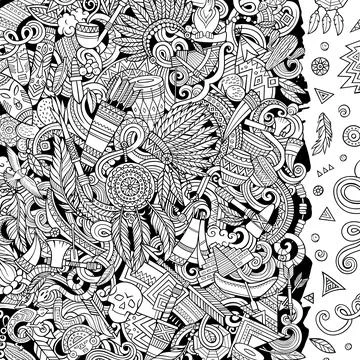 Native American hand drawn vector doodles frame 스톡 일러스트