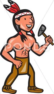 Native american holding tomahawk cartoon Stock Illustration