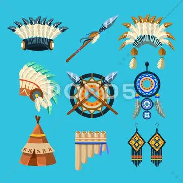 Native American Indian Culture Set Stock Illustration