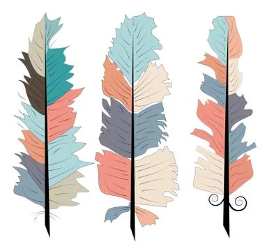 Native american indian feathers. Set of hand drawn rustic decorative feathers Illustrazione stock