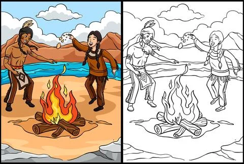 Native American Indian Fire Dancing Illustration Stock Illustration