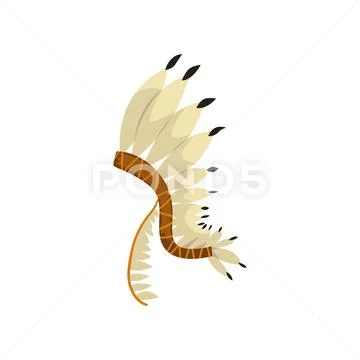Native American indian headdress with feathers vector Illustration on a white Stock Illustration