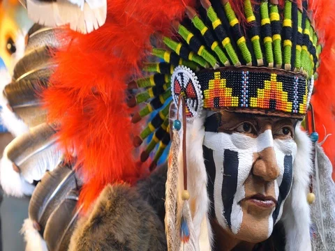 Native American Indian Man In War Bonnet Or Headdress With Feathers Stock Footage 78643571