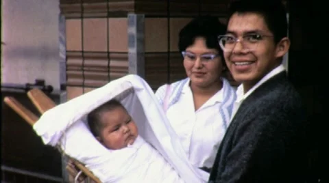 Native American Indian PROUD NEW PARENTS Baby 1960s Vintage Film Home Movie 1522 Stock Footage