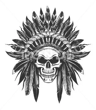 Native American Indian skull in War Headdress Stock Illustration