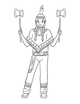 Native American Indian With Tomahawk Isolated Stock Illustration