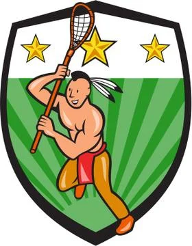 Native american lacrosse player shield Stock Illustration
