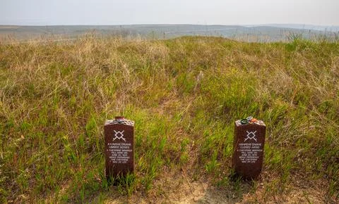Native American Memorial Fall Warrior Marker, Little Bighorn Battlefield Foto stock