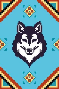 Native american pattern of wolf face 库存插图