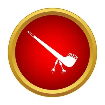 Native american smoking peace pipe icon in red circle Stock Illustration