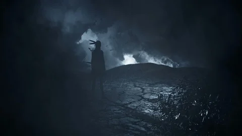 Native American Standing Alone Under a Storm Stock Footage 116536386